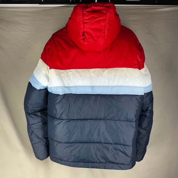 Retro Style Goodfellow & Co Men's Colorblock Striped Puffer Jacket with Hood Siz - Picture 4 of 8